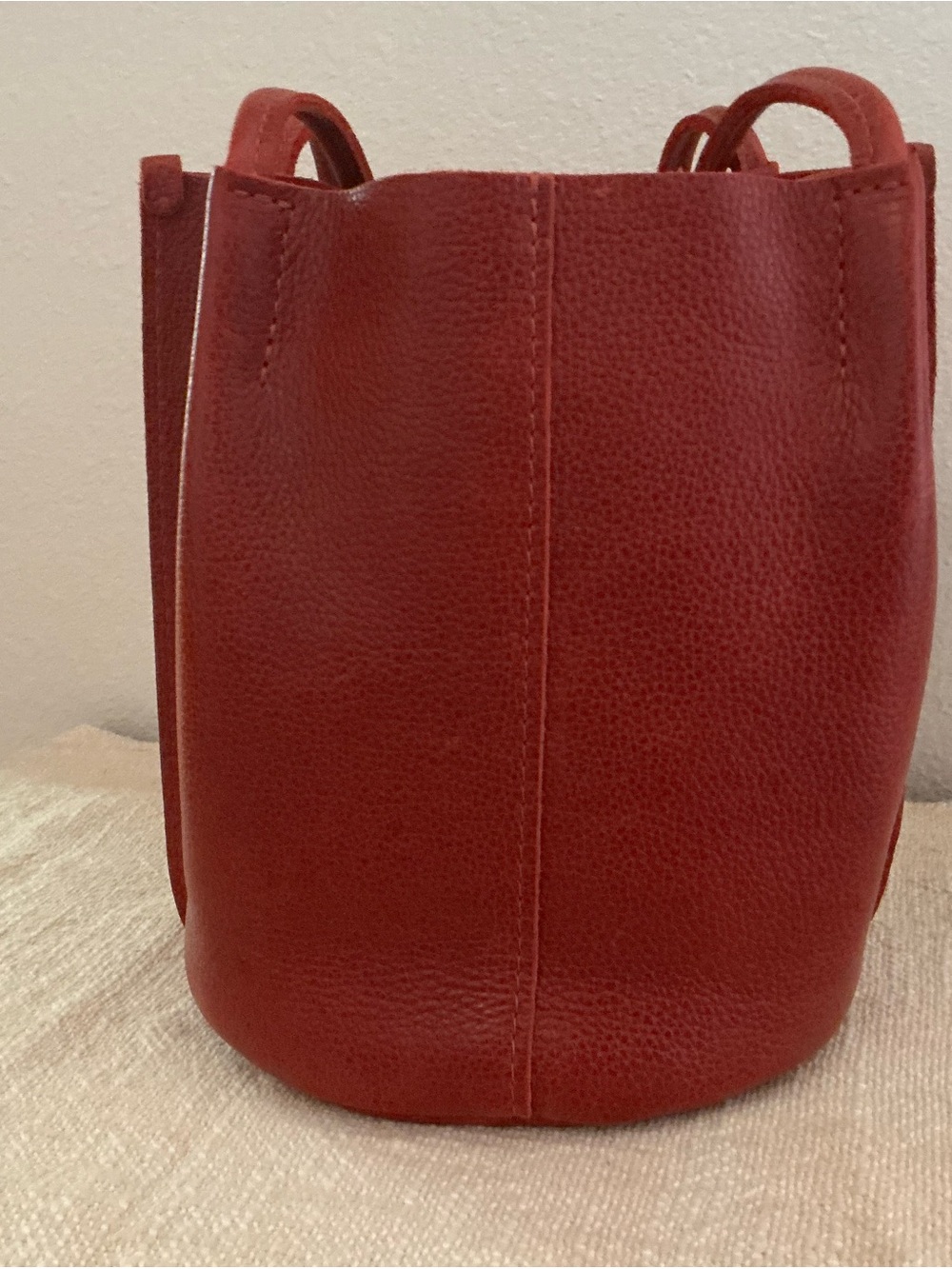 Structured Red Pebbled Leather Shoulder Bag